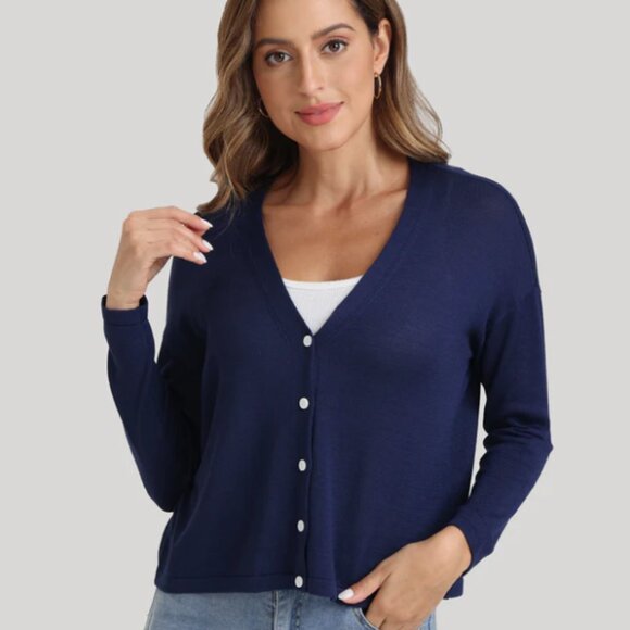 89th & Madison Button Down Drop Shoulder Cardigan in Medieval Blue Size Medium - Picture 1 of 14